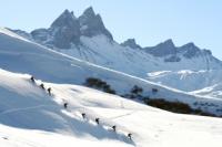 Skieur Ã  Albiez au pied des Aiguilles d'Arves . Credit photo Alaban Pernet